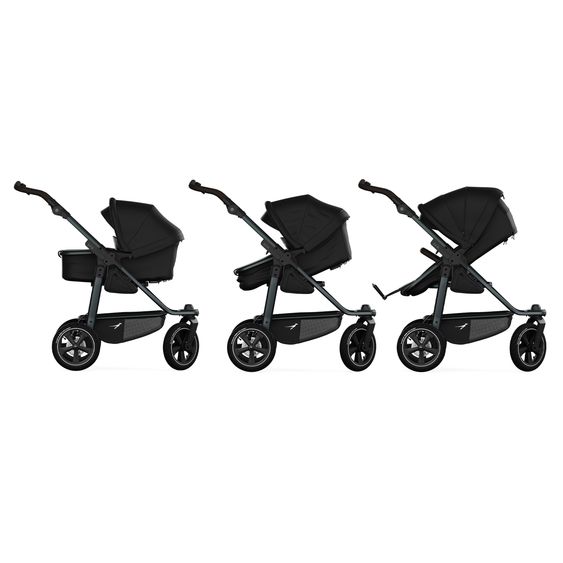 TFK Combi stroller Mono 3 Air Tires incl. Combi Unit (Carrycot+Seat) with Reclining Position & XXL Accessory Pack - Black