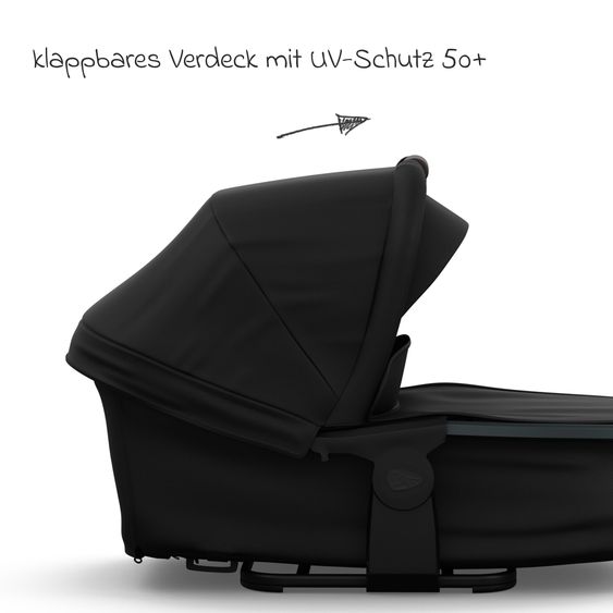 TFK Combi stroller Mono 3 Air Tires incl. Combi Unit (Carrycot+Seat) with Reclining Position & XXL Accessory Pack - Black