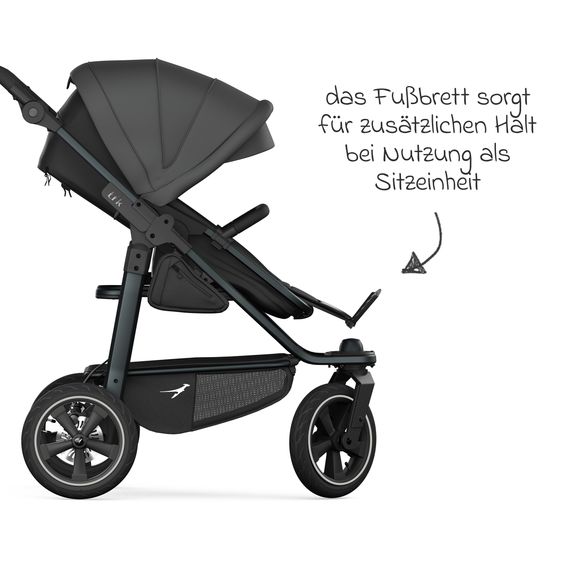 TFK Kombi-Kinderwagen Mono 3 Luftreifen neuer Bremse, Kombi-Einheit (Babywanne+Sitz), Liegeposition & XXL Zubehörpaket - Grau