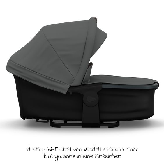 TFK Kombi-Kinderwagen Mono 3 Luftreifen neuer Bremse, Kombi-Einheit (Babywanne+Sitz), Liegeposition & XXL Zubehörpaket - Grau