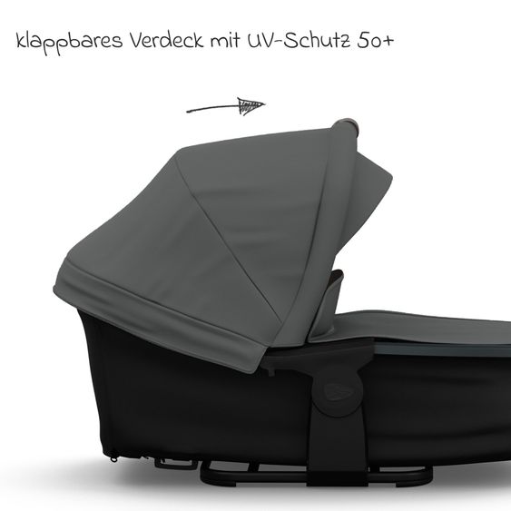 TFK Kombi-Kinderwagen Mono 3 Luftreifen neuer Bremse, Kombi-Einheit (Babywanne+Sitz), Liegeposition & XXL Zubehörpaket - Grau