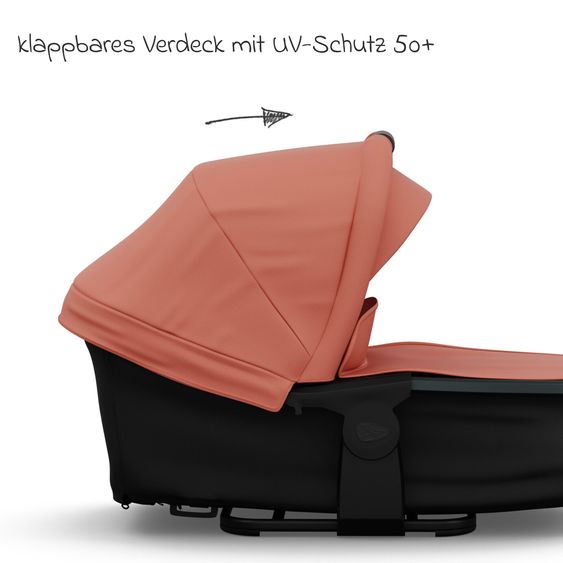 TFK Kombi-Kinderwagen Mono 3 Luftreifen neuer Bremse, Kombi-Einheit (Babywanne+Sitz), Liegeposition & XXL Zubehörpaket - Lachs