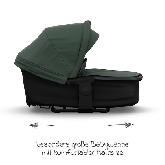 TFK Kombi-Kinderwagen Mono 3 Luftreifen neuer Bremse, Kombi-Einheit (Babywanne+Sitz), Liegeposition & XXL Zubehörpaket - Olive