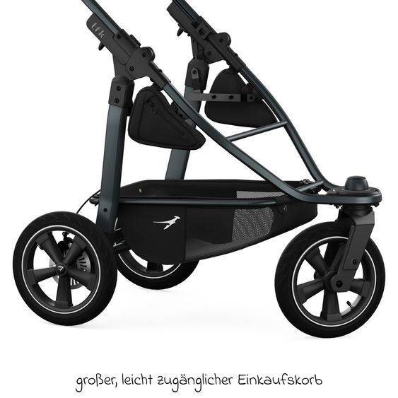 TFK Kombi-Kinderwagen Mono 3 Luftreifen neuer Bremse, Kombi-Einheit (Babywanne+Sitz), Liegeposition & XXL Zubehörpaket - Schwarz