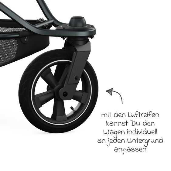 TFK Kombi-Kinderwagen Mono 3 Luftreifen neuer Bremse, Kombi-Einheit (Babywanne+Sitz), Liegeposition & XXL Zubehörpaket - Schwarz