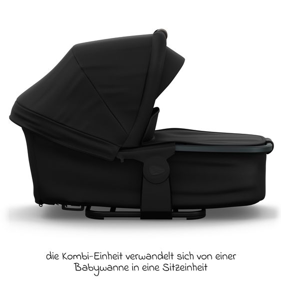 TFK Kombi-Kinderwagen Mono 3 Luftreifen neuer Bremse, Kombi-Einheit (Babywanne+Sitz), Liegeposition & XXL Zubehörpaket - Schwarz