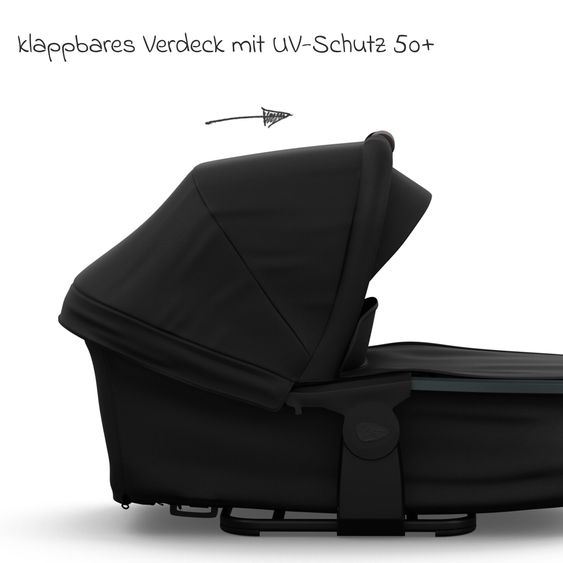 TFK Kombi-Kinderwagen Mono 3 Luftreifen neuer Bremse, Kombi-Einheit (Babywanne+Sitz), Liegeposition & XXL Zubehörpaket - Schwarz