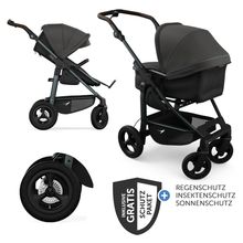 Combi baby carriage Mono 4 pneumatic tires incl. combi unit (carrycot+seat) with reclining position & XXL accessory pack - anthracite
