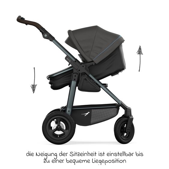 TFK Combi baby carriage Mono 4 pneumatic tires incl. combi unit (carrycot+seat) with reclining position & XXL accessory pack - anthracite