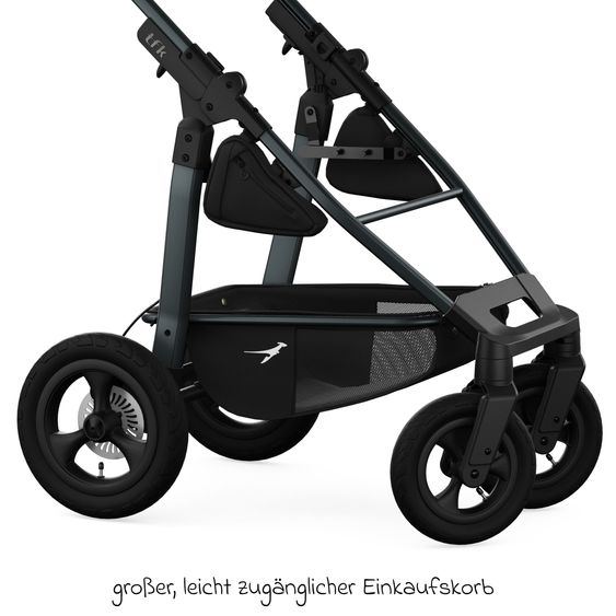 TFK Combi baby carriage Mono 4 pneumatic tires incl. combi unit (carrycot+seat) with reclining position & XXL accessory pack - anthracite