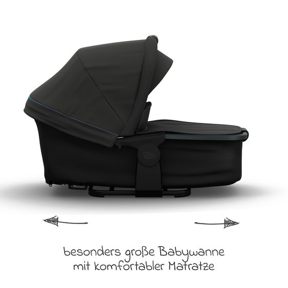 TFK Combi baby carriage Mono 4 pneumatic tires incl. combi unit (carrycot+seat) with reclining position & XXL accessory pack - anthracite