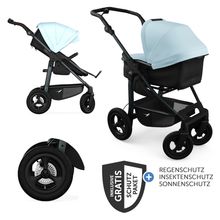 Combi baby carriage Mono 4 pneumatic tires incl. combi unit (carrycot+seat) with reclining position & XXL accessory pack - blue
