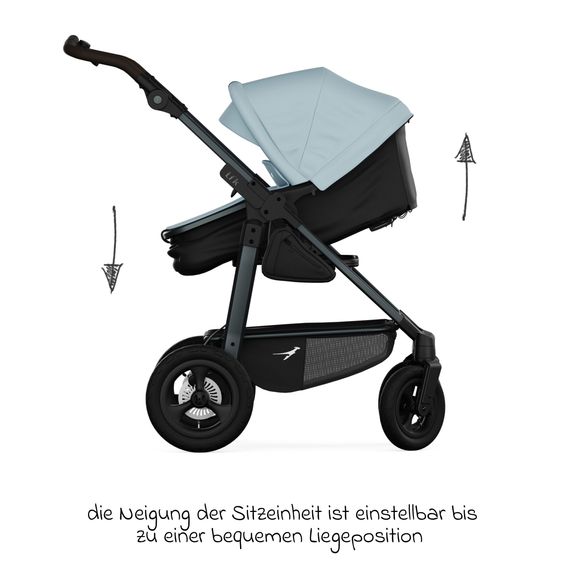 TFK Combi baby carriage Mono 4 pneumatic tires incl. combi unit (carrycot+seat) with reclining position & XXL accessory pack - blue