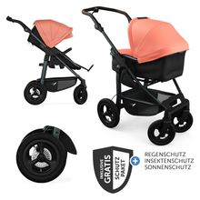 Combi baby carriage Mono 4 pneumatic tires incl. combi unit (carrycot+seat) with reclining position & XXL accessory pack - salmon