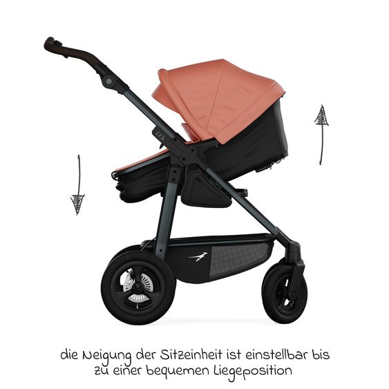 TFK Combi baby carriage Mono 4 pneumatic tires incl. combi unit (carrycot+seat) with reclining position & XXL accessory pack - salmon