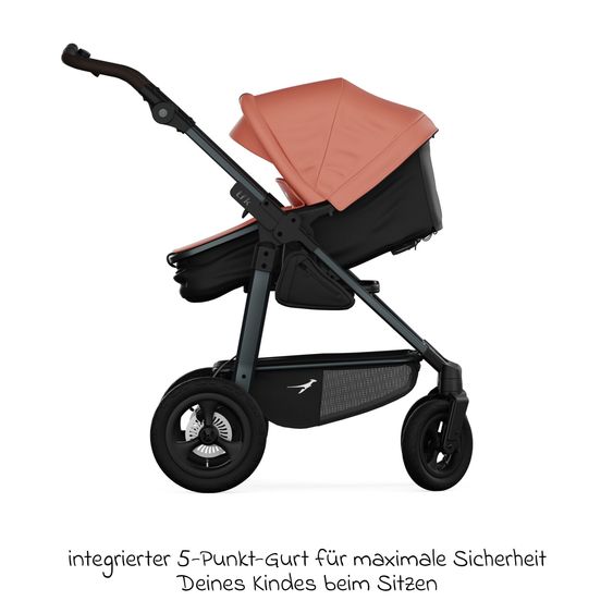 TFK Combi baby carriage Mono 4 pneumatic tires incl. combi unit (carrycot+seat) with reclining position & XXL accessory pack - salmon