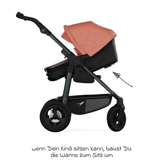 TFK Combi baby carriage Mono 4 pneumatic tires incl. combi unit (carrycot+seat) with reclining position & XXL accessory pack - salmon