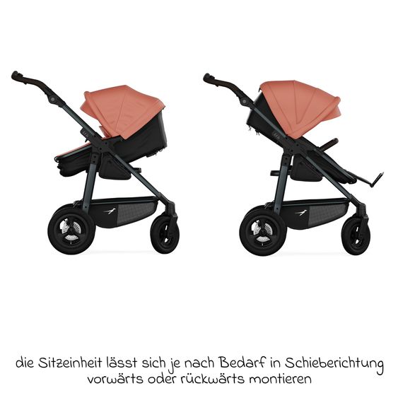 TFK Combi baby carriage Mono 4 pneumatic tires incl. combi unit (carrycot+seat) with reclining position & XXL accessory pack - salmon