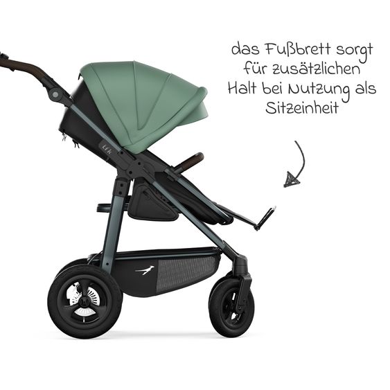 TFK Combi baby carriage Mono 4 pneumatic tires incl. combi unit (carrycot+seat) with reclining position & XXL accessory pack - Olive