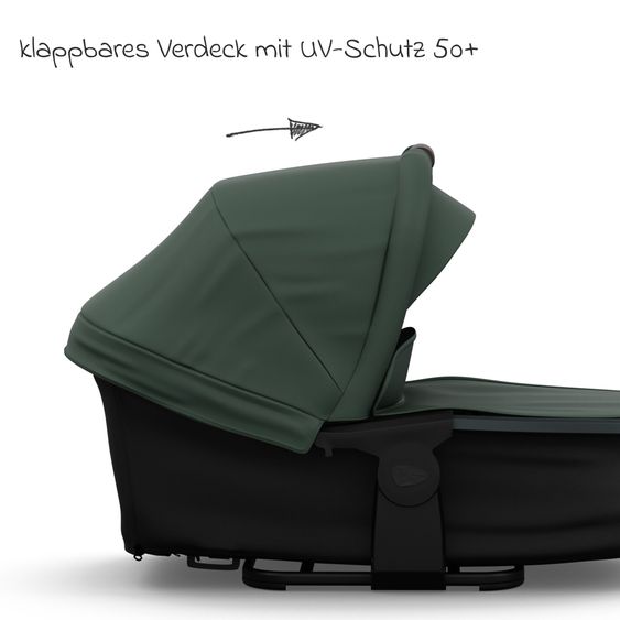 TFK Combi baby carriage Mono 4 pneumatic tires incl. combi unit (carrycot+seat) with reclining position & XXL accessory pack - Olive