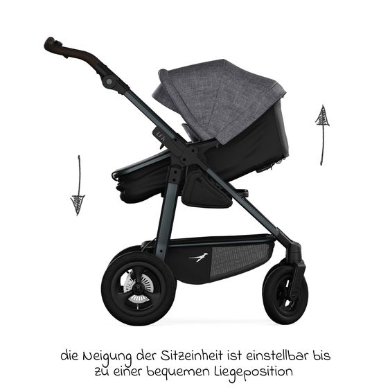 TFK Kombi-Kinderwagen Mono 4 Luftreifen inkl. Kombi-Einheit (Babywanne+Sitz) mit Liegeposition & XXL Zubehörpaket - Premium Grau