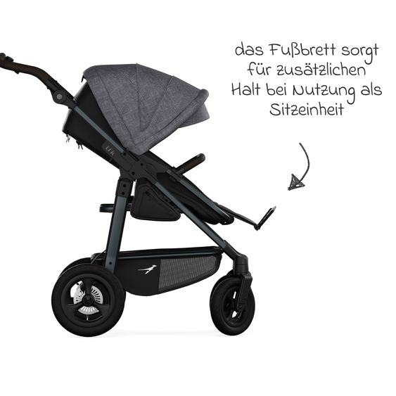 TFK Kombi-Kinderwagen Mono 4 Luftreifen inkl. Kombi-Einheit (Babywanne+Sitz) mit Liegeposition & XXL Zubehörpaket - Premium Grau