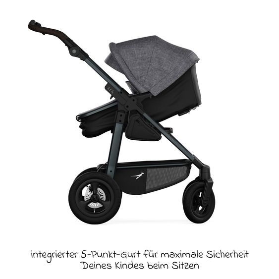 TFK Kombi-Kinderwagen Mono 4 Luftreifen inkl. Kombi-Einheit (Babywanne+Sitz) mit Liegeposition & XXL Zubehörpaket - Premium Grau