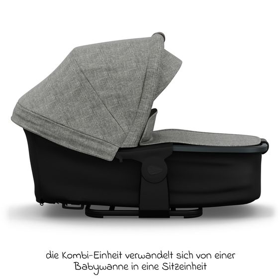 TFK Kombi-Kinderwagen Mono 4 Luftreifen inkl. Kombi-Einheit (Babywanne+Sitz) mit Liegeposition & XXL Zubehörpaket - Premium Grau