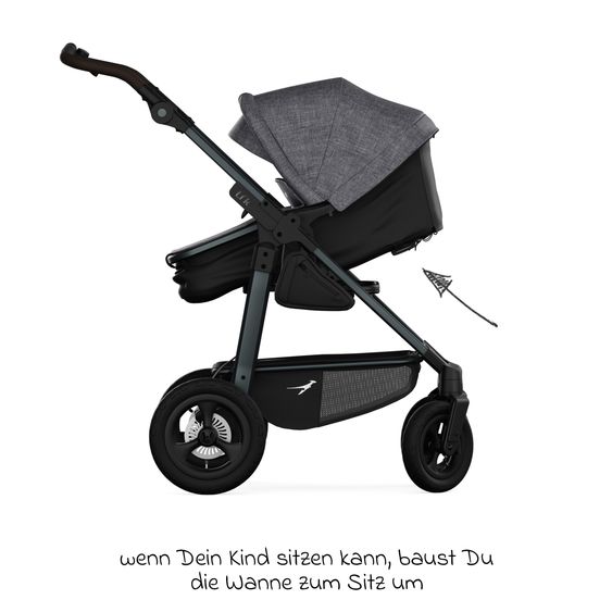 TFK Kombi-Kinderwagen Mono 4 Luftreifen inkl. Kombi-Einheit (Babywanne+Sitz) mit Liegeposition & XXL Zubehörpaket - Premium Grau