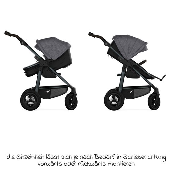 TFK Kombi-Kinderwagen Mono 4 Luftreifen inkl. Kombi-Einheit (Babywanne+Sitz) mit Liegeposition & XXL Zubehörpaket - Premium Grau