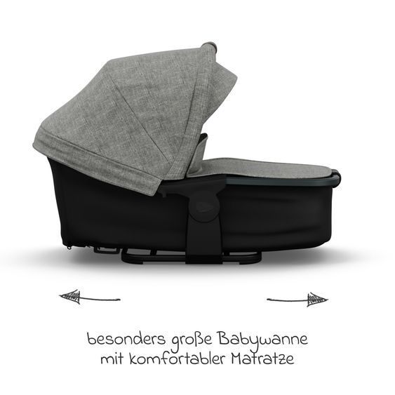 TFK Kombi-Kinderwagen Mono 4 Luftreifen inkl. Kombi-Einheit (Babywanne+Sitz) mit Liegeposition & XXL Zubehörpaket - Premium Grau
