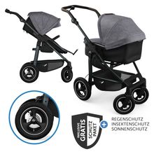 Kombi-Kinderwagen Mono 4 Luftreifen mit neuer Bremse, Kombi-Einheit (Babywanne+Sitz) mit Liegeposition & XXL Zubehörpaket - Premium Grau