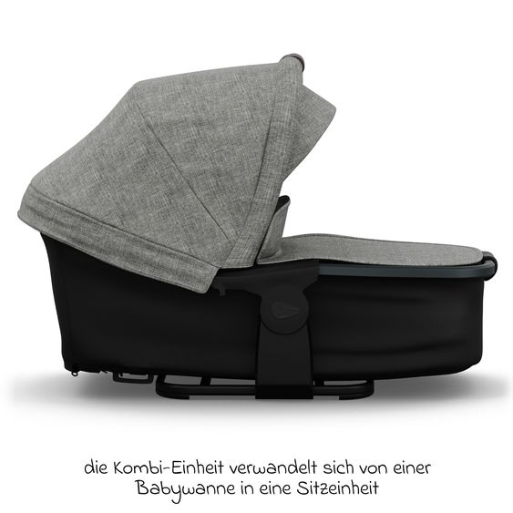 TFK Kombi-Kinderwagen Mono 4 Luftreifen mit neuer Bremse, Kombi-Einheit (Babywanne+Sitz) mit Liegeposition & XXL Zubehörpaket - Premium Grau