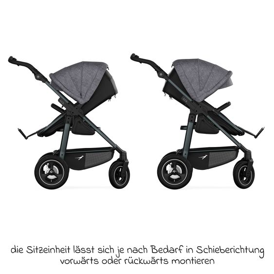 TFK Kombi-Kinderwagen Mono 4 Luftreifen mit neuer Bremse, Kombi-Einheit (Babywanne+Sitz) mit Liegeposition & XXL Zubehörpaket - Premium Grau