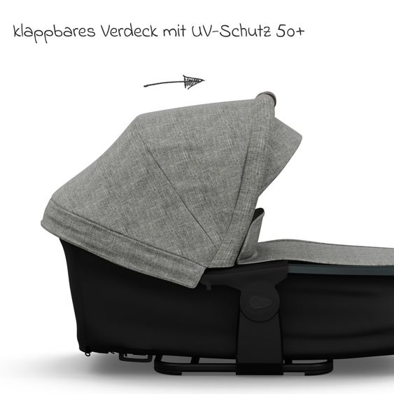 TFK Kombi-Kinderwagen Mono 4 Luftreifen mit neuer Bremse, Kombi-Einheit (Babywanne+Sitz) mit Liegeposition & XXL Zubehörpaket - Premium Grau