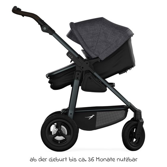 TFK Kombi-Kinderwagen Mono 4 Luftreifen inkl. Kombi-Einheit (Babywanne+Sitz) mit Liegeposition & XXL Zubehörpaket - Premium Schwarz