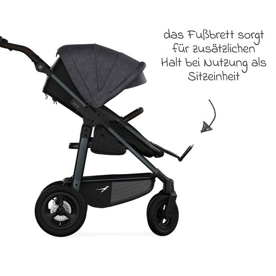 TFK Kombi-Kinderwagen Mono 4 Luftreifen inkl. Kombi-Einheit (Babywanne+Sitz) mit Liegeposition & XXL Zubehörpaket - Premium Schwarz