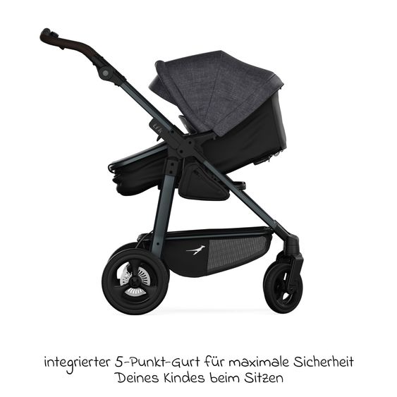 TFK Kombi-Kinderwagen Mono 4 Luftreifen inkl. Kombi-Einheit (Babywanne+Sitz) mit Liegeposition & XXL Zubehörpaket - Premium Schwarz