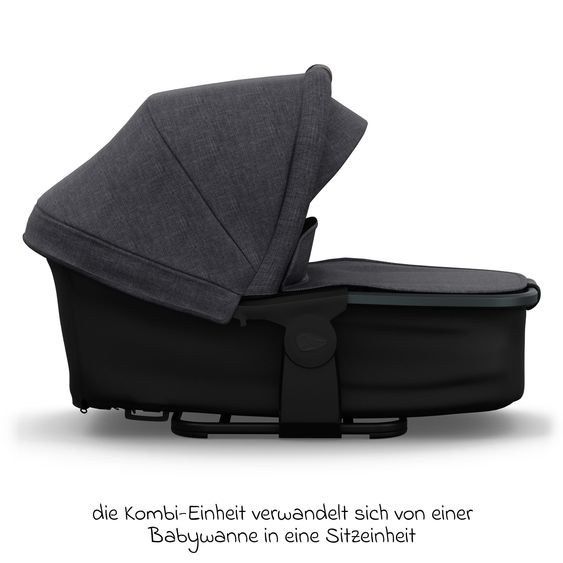 TFK Kombi-Kinderwagen Mono 4 Luftreifen inkl. Kombi-Einheit (Babywanne+Sitz) mit Liegeposition & XXL Zubehörpaket - Premium Schwarz