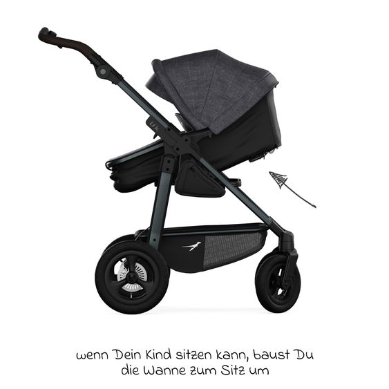TFK Kombi-Kinderwagen Mono 4 Luftreifen inkl. Kombi-Einheit (Babywanne+Sitz) mit Liegeposition & XXL Zubehörpaket - Premium Schwarz