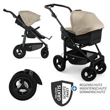 Combi baby carriage Mono 4 pneumatic tires incl. combi unit (carrycot+seat) with reclining position & XXL accessory pack - Sand