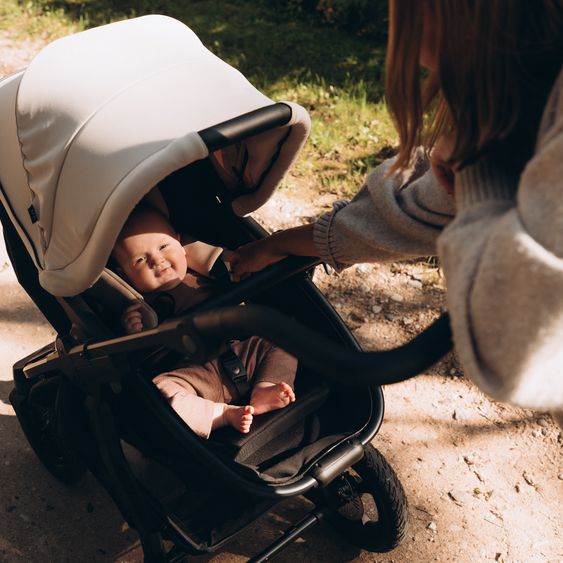 TFK Combi baby carriage Mono 4 pneumatic tires incl. combi unit (carrycot+seat) with reclining position & XXL accessory pack - Sand