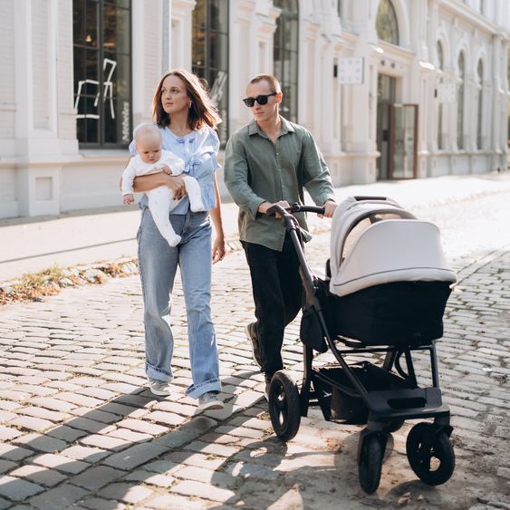 TFK Combi baby carriage Mono 4 pneumatic tires incl. combi unit (carrycot+seat) with reclining position & XXL accessory pack - Sand