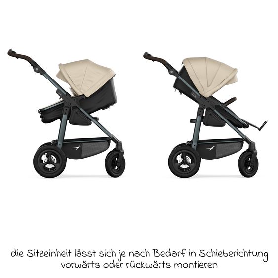 TFK Combi baby carriage Mono 4 pneumatic tires incl. combi unit (carrycot+seat) with reclining position & XXL accessory pack - Sand