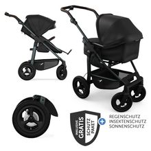 Combi baby carriage Mono 4 pneumatic tires incl. combi unit (carrycot+seat) with reclining position & XXL accessory pack - black