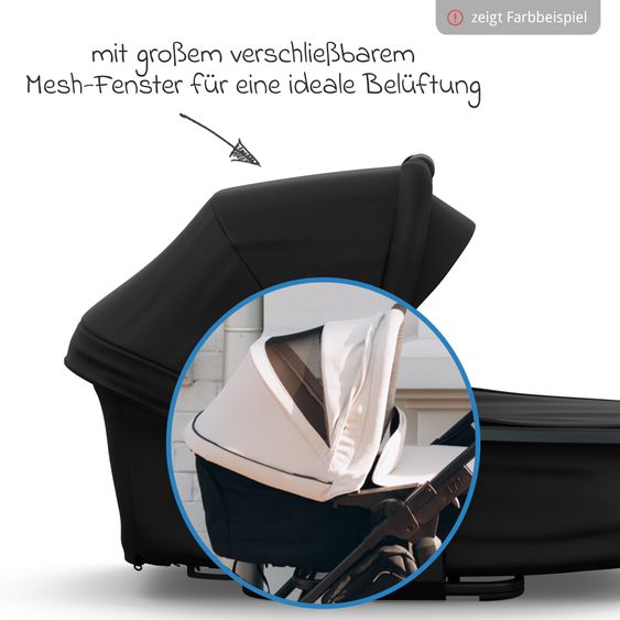 TFK Combi baby carriage Mono 4 pneumatic tires incl. combi unit (carrycot+seat) with reclining position & XXL accessory pack - black