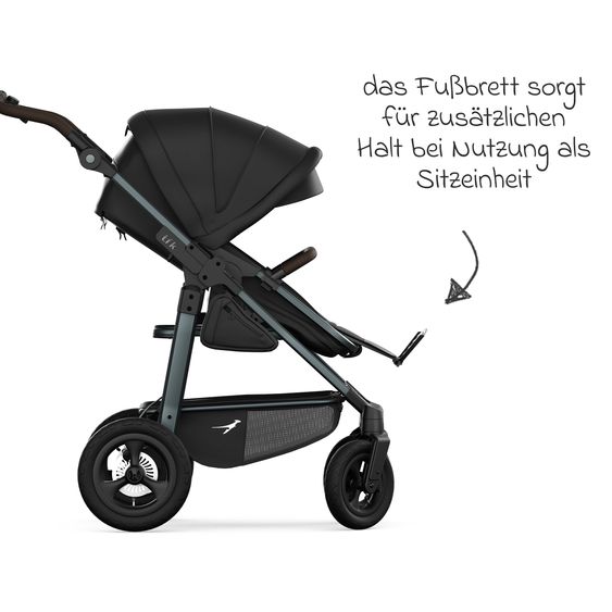 TFK Combi baby carriage Mono 4 pneumatic tires incl. combi unit (carrycot+seat) with reclining position & XXL accessory pack - black