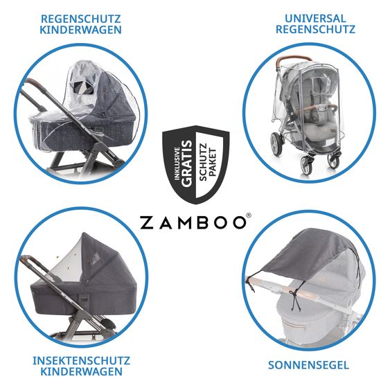 TFK Kombi-Kinderwagen Mono 4 Luftreifen mit neuer Bremse, Kombi-Einheit (Babywanne+Sitz), Liegeposition & XXL Zubehörpaket - Braun