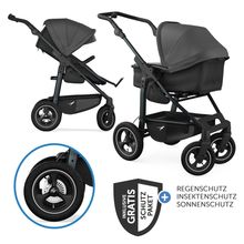 Passeggino combinato Mono 4 Pneumatici con Nuovo Freno, Unità Combinata (Navicella+Seggiolino), Posizione Distesa & Pacchetto Accessori XXL - Grigio