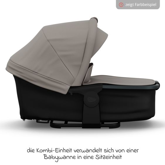 TFK Passeggino combinato Mono 4 Pneumatici con Nuovo Freno, Unità Combinata (Navicella+Seggiolino), Posizione Distesa & Pacchetto Accessori XXL - Grigio